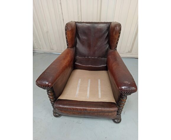 Twisted And Studded Eared Leather Selency, Leather Studded Armchair