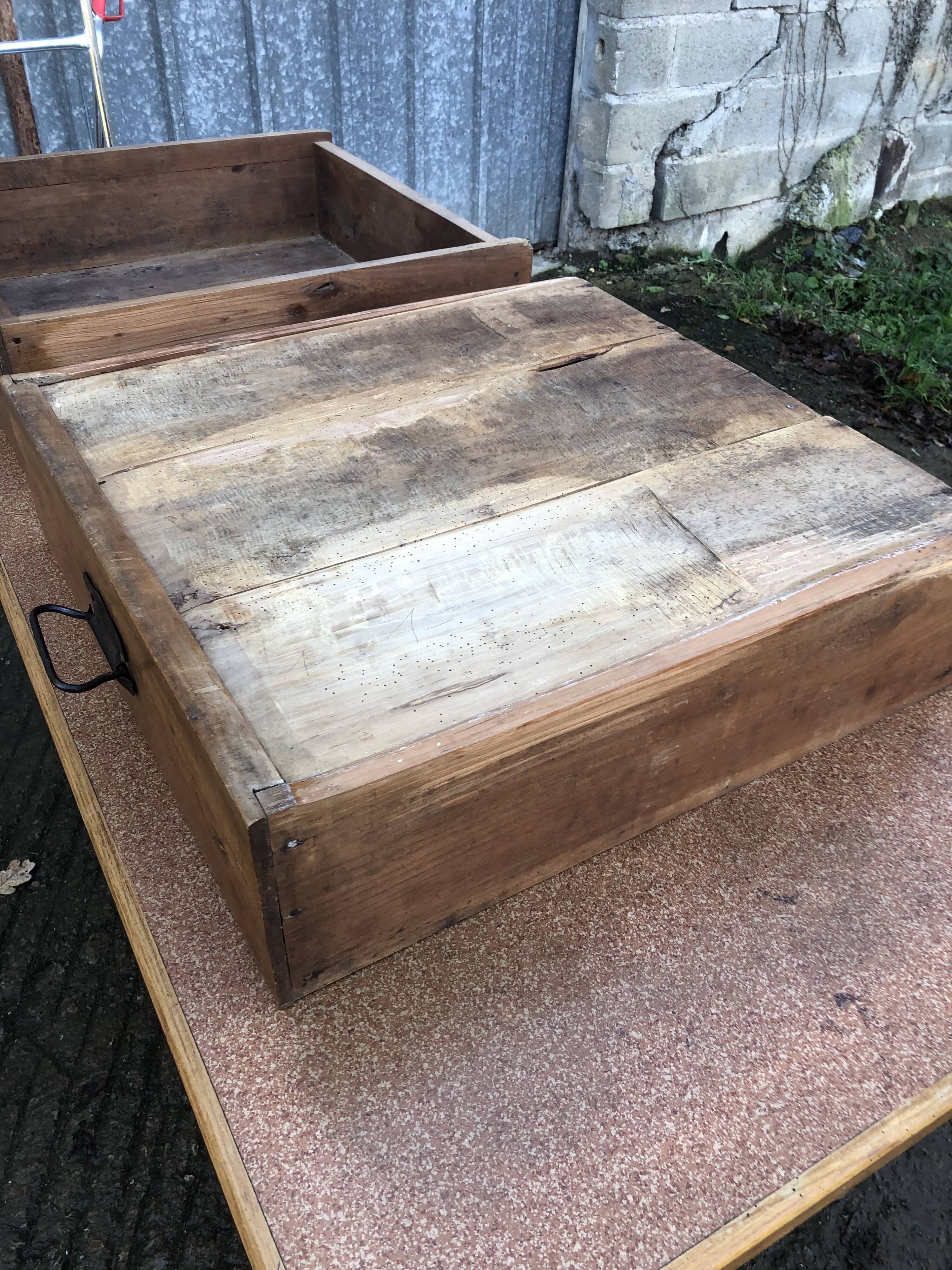 Solid cherry game table with 2 front drawers and panelled crosspieces.