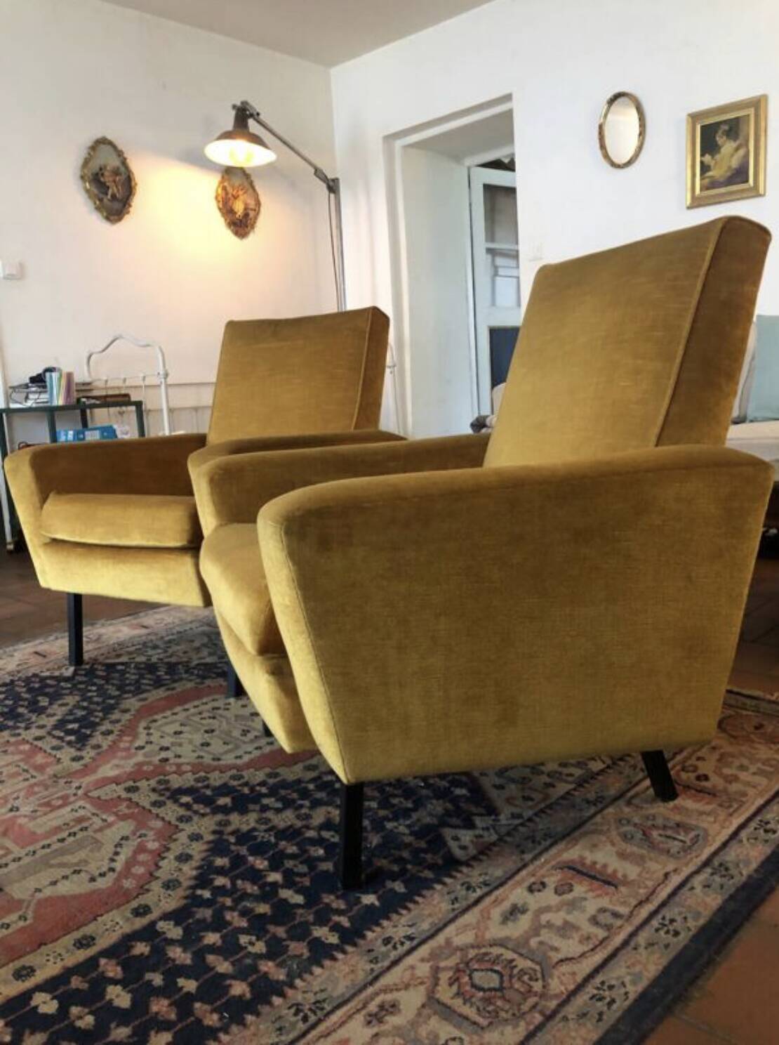 Paire fauteuils velours vintage