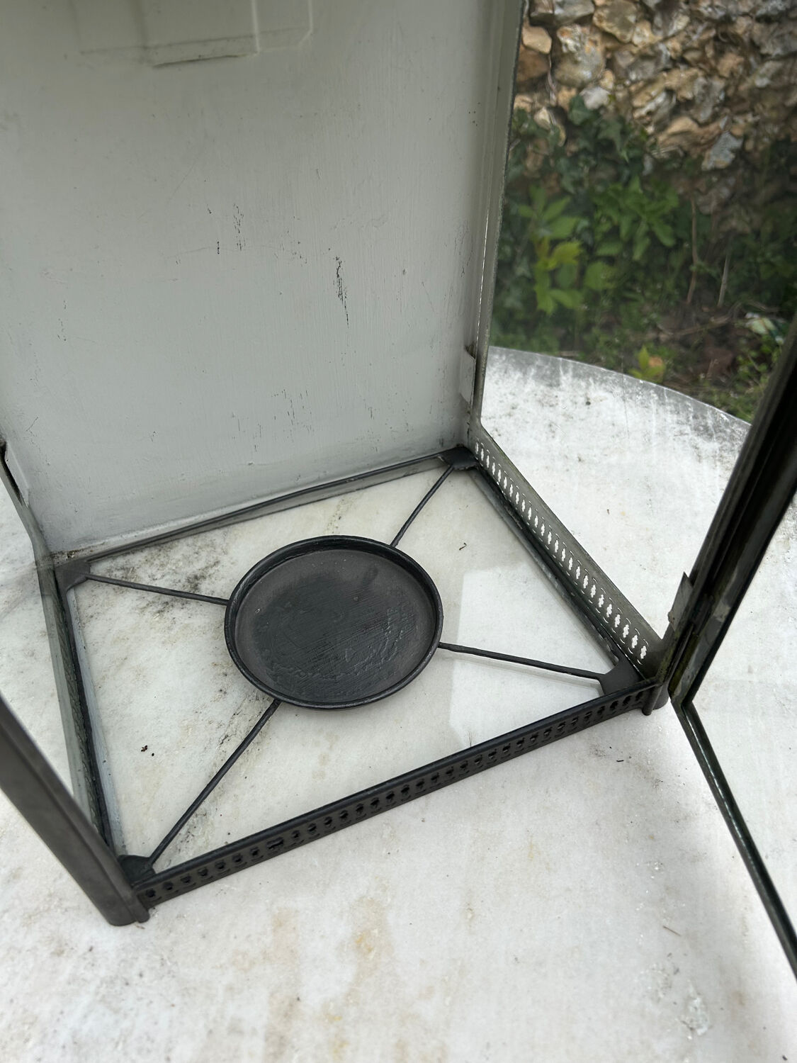 Tin and glass lantern