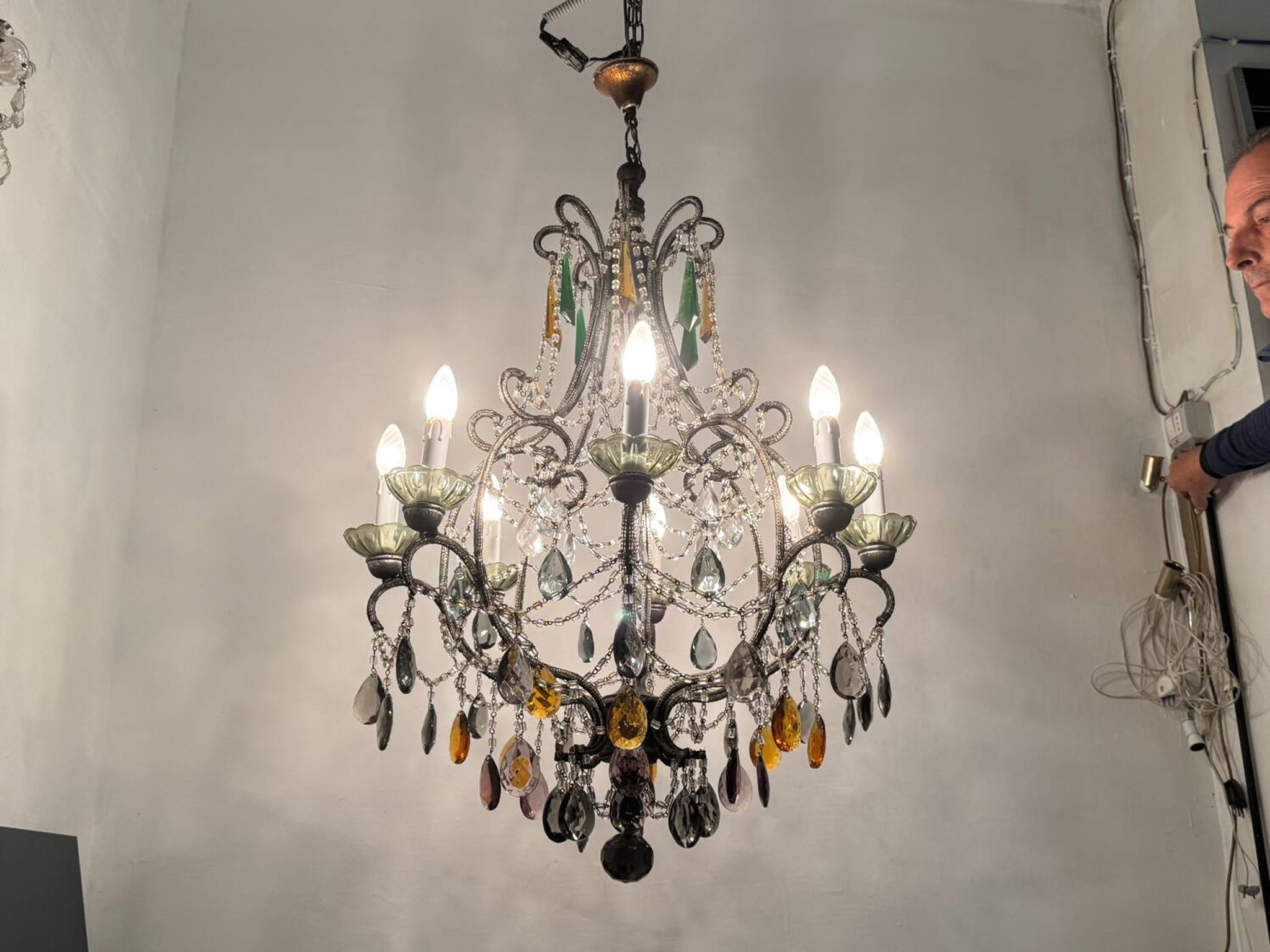 Grand lustre en cristal multicolore des années 1950