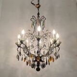 Large Crystal Multicolored Chandelier 1950’s