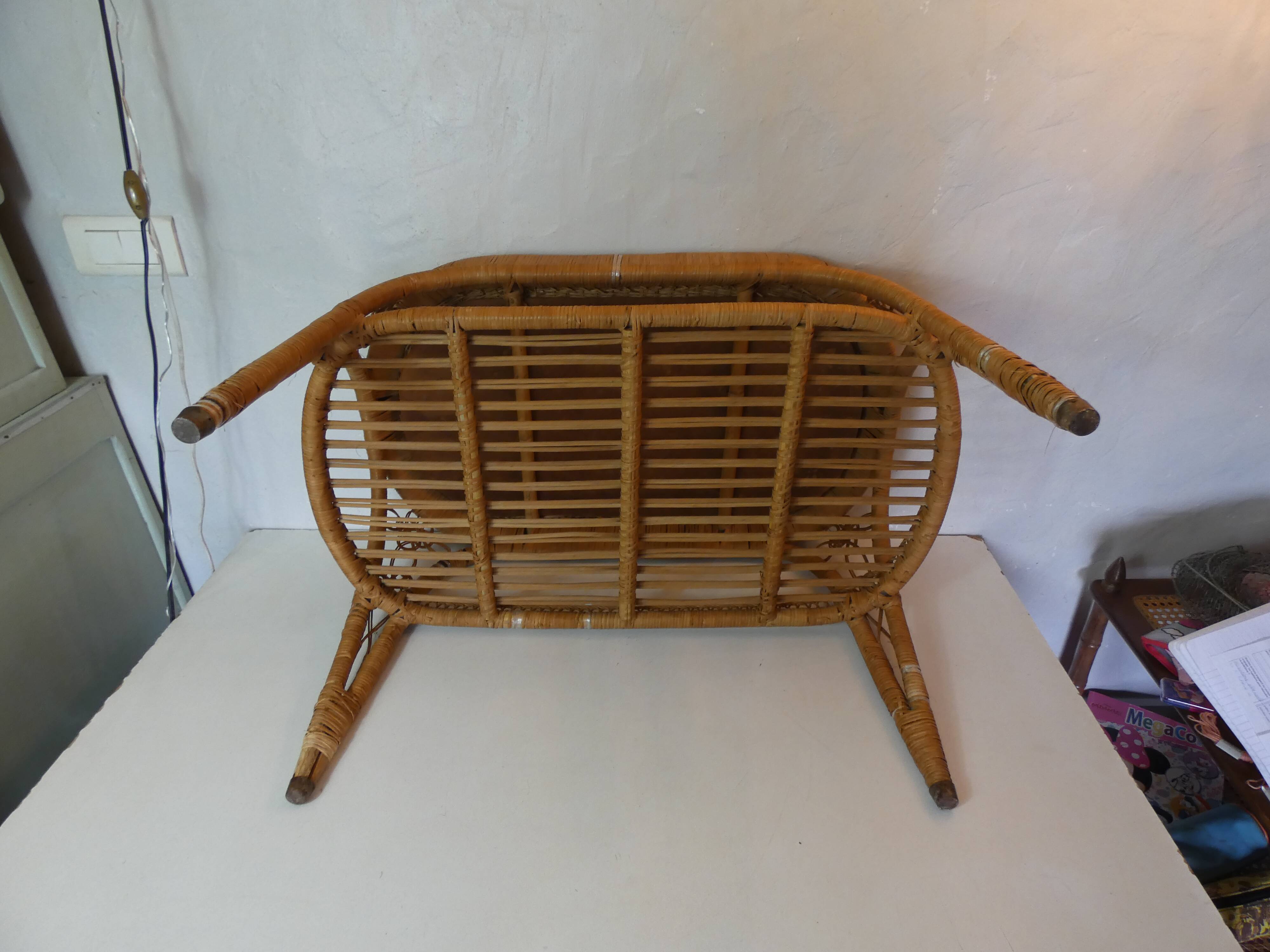Old vintage rattan coffee table