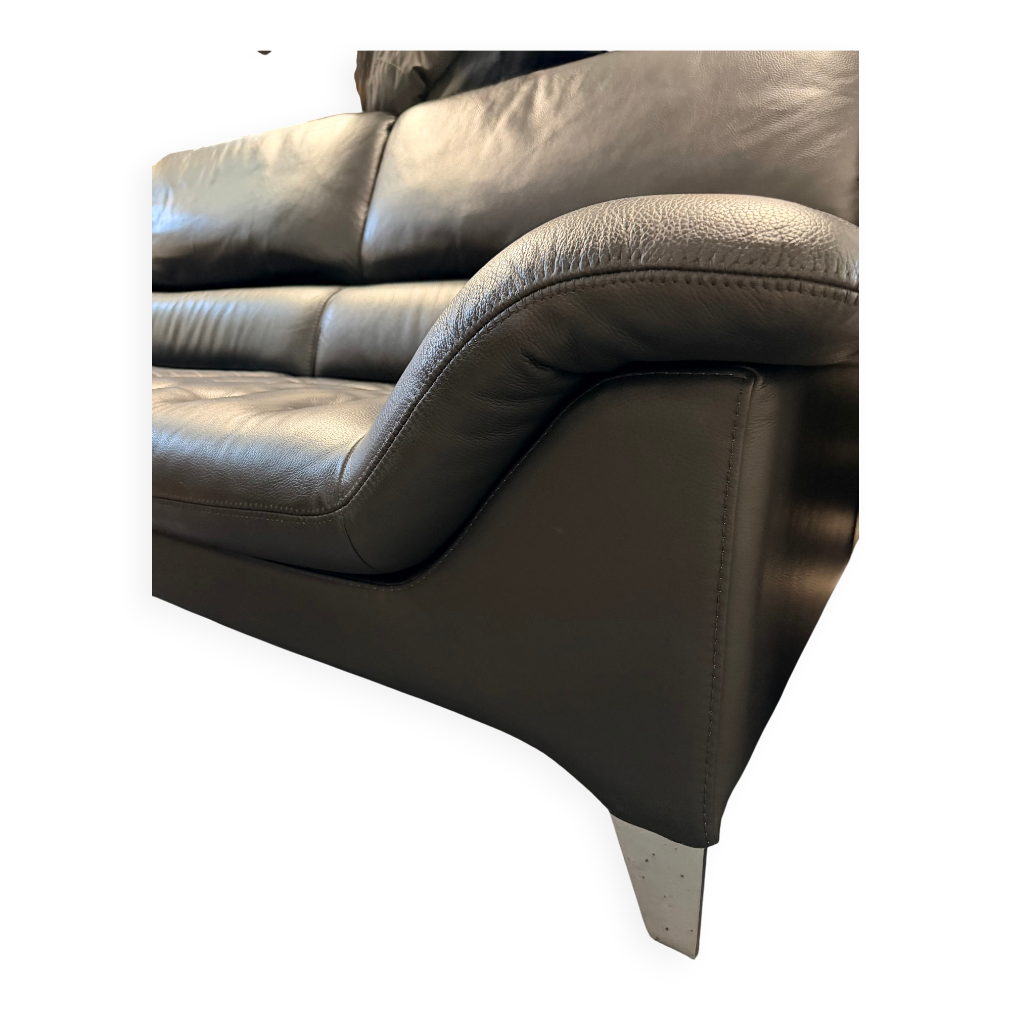 Two-seater black leather sofa Roche Bobois