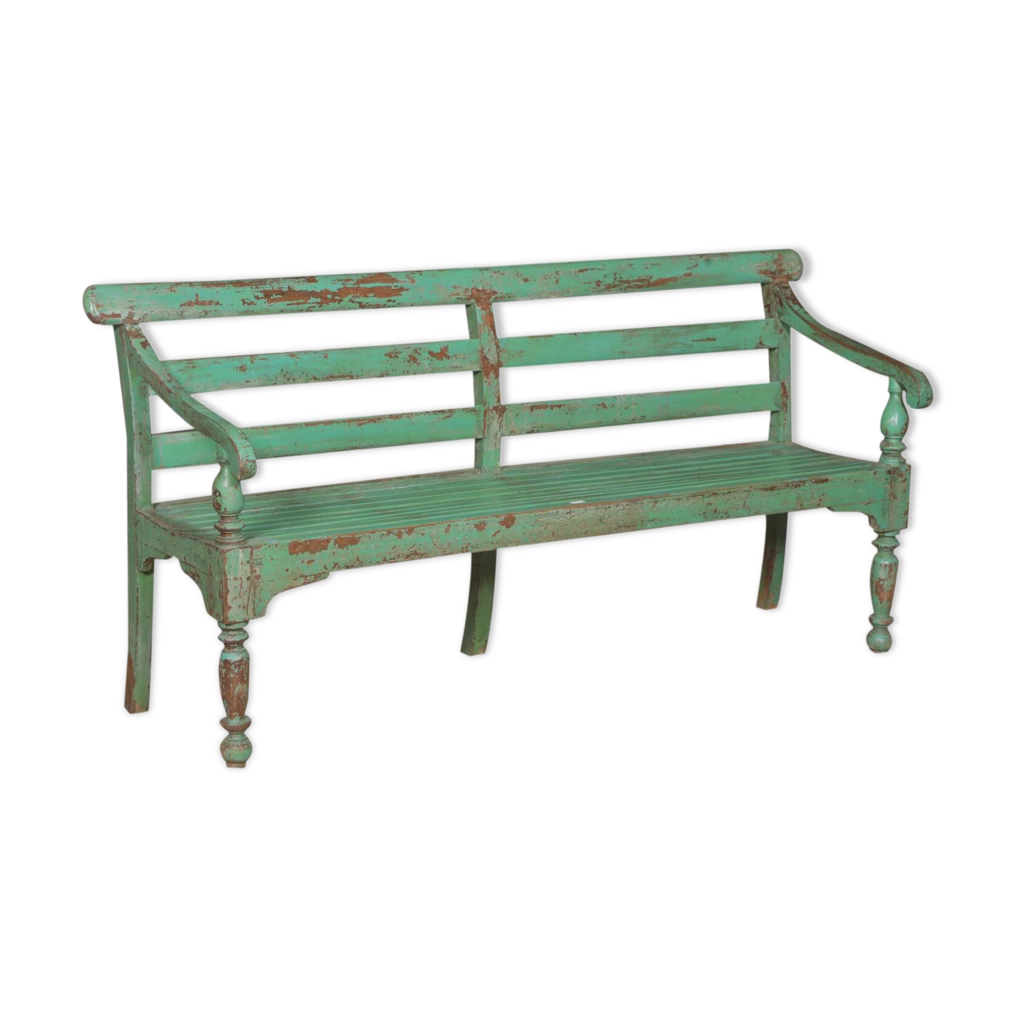 Indian bench in green lacquered teak