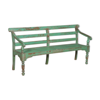 Indian bench in green lacquered teak