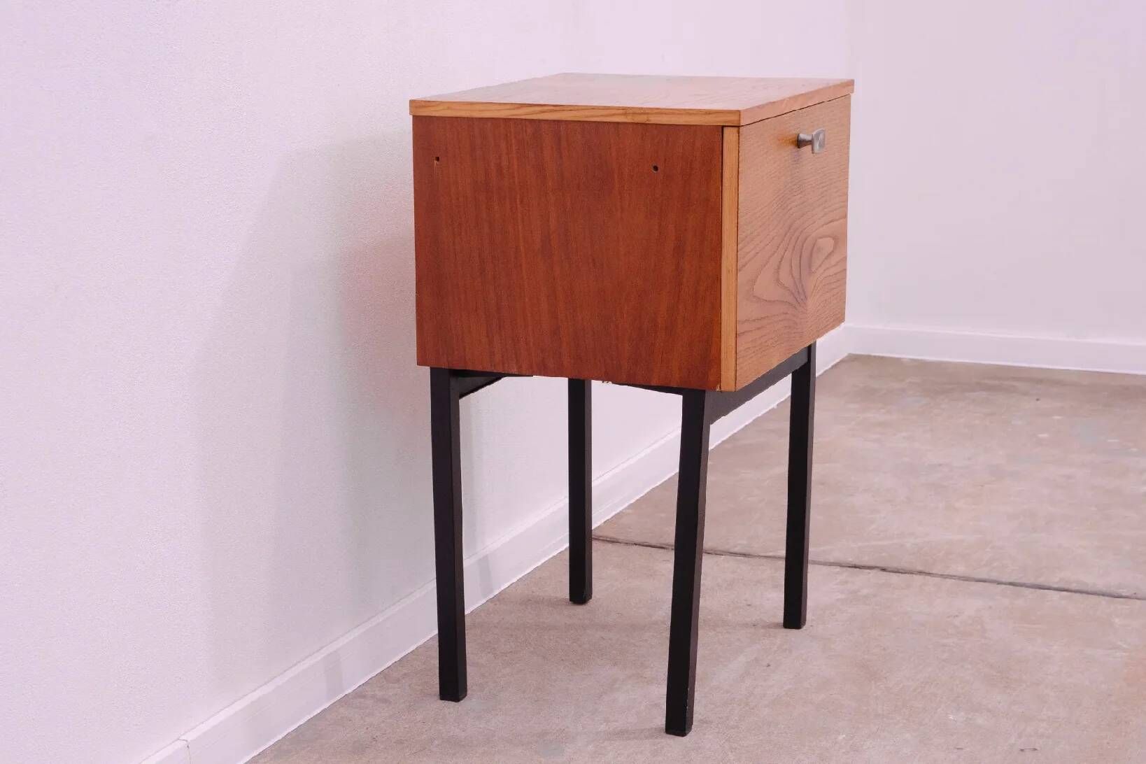Mid-century bedside table by UP Závody, walnut nightstand with storage