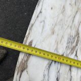 Louis XVI style half-moon console table with carved and painted wood and marble top