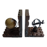 Wooden bookends globe world map