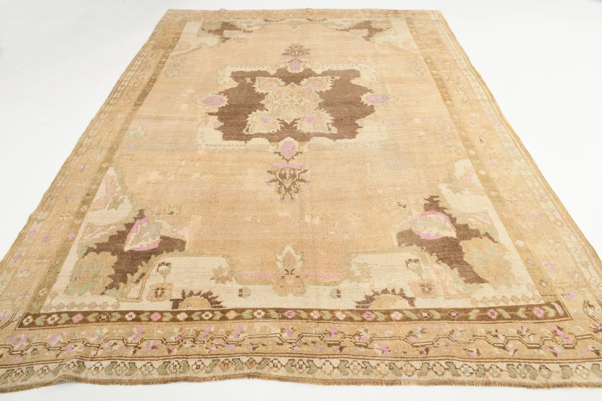 Light Brown & Pink Vintage Persian Rug, Handmade Wool Classic Home Decor