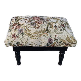 Small wooden chest bench stool with vintage tapestry