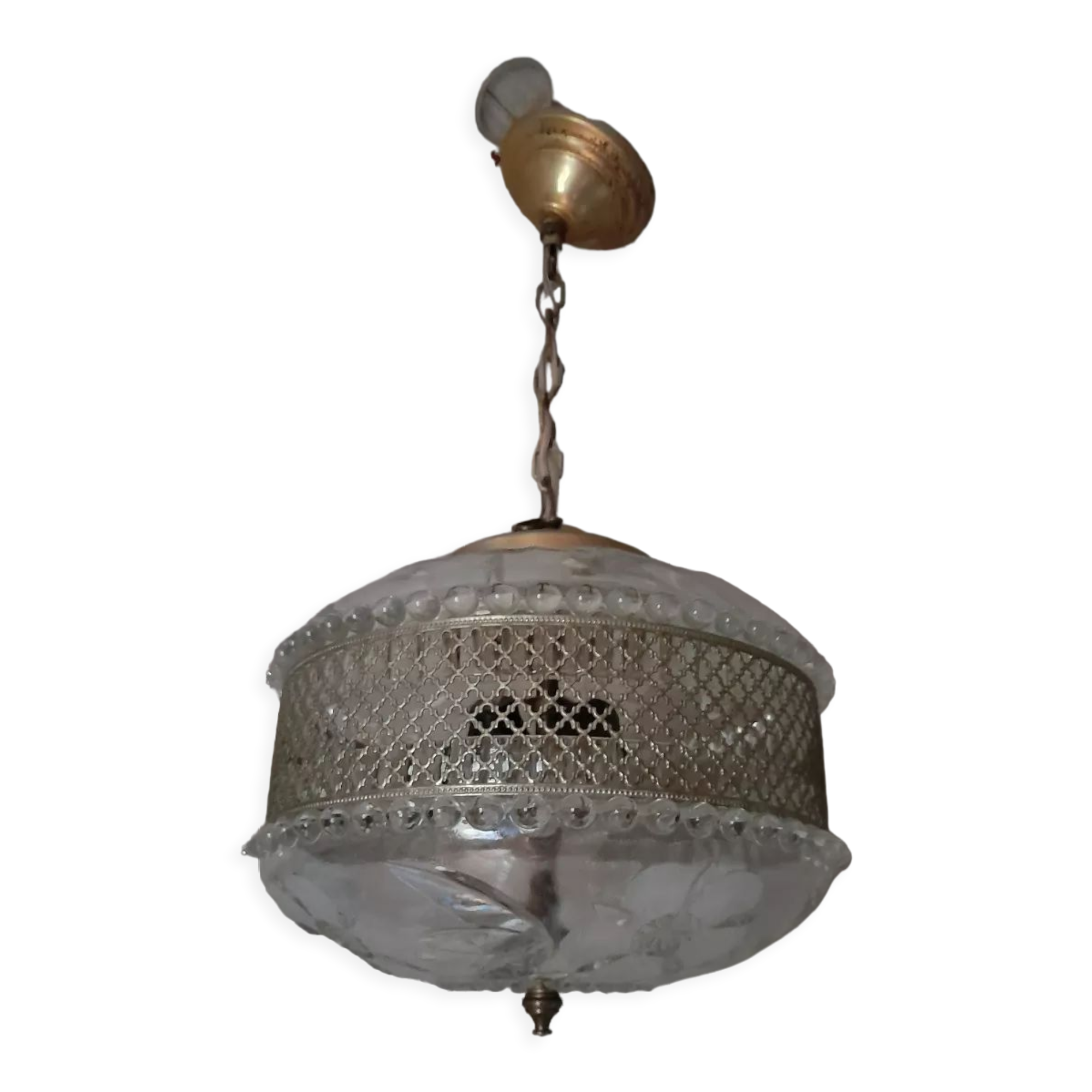 Chandelier crystal décor polished flowers, vintage 1950 style art deco
