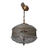 Lustre cristal décor fleurs de polies, vintage 1950 style art déco