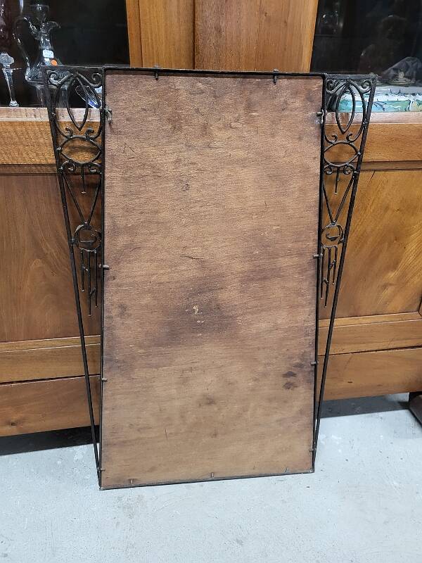 1930 art deco mirror in wrought iron with beveled glass