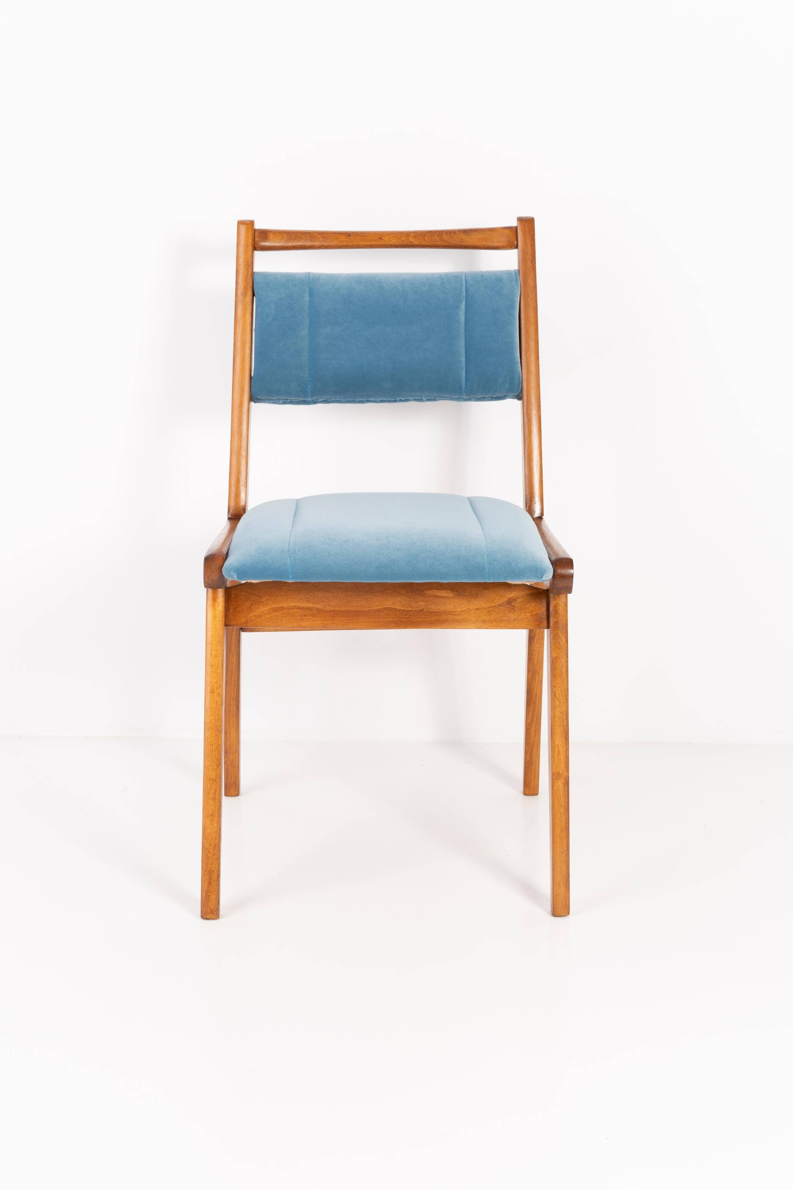 Vintage light blue velvet chair, mid-century, Europe, 1960s.