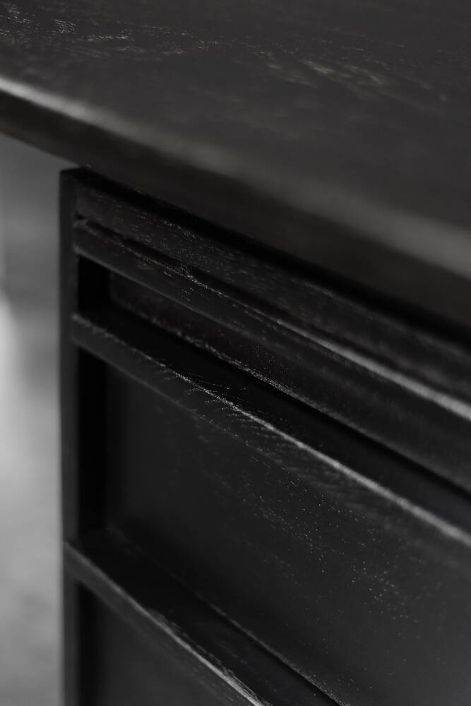 Vintage Mid-Century Danish Black Modern Minimalist Oak Office Desk with Chrome Base, 1970s