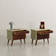 Pair of vintage bedside tables completely restyled in pale green on solid beech compass legs