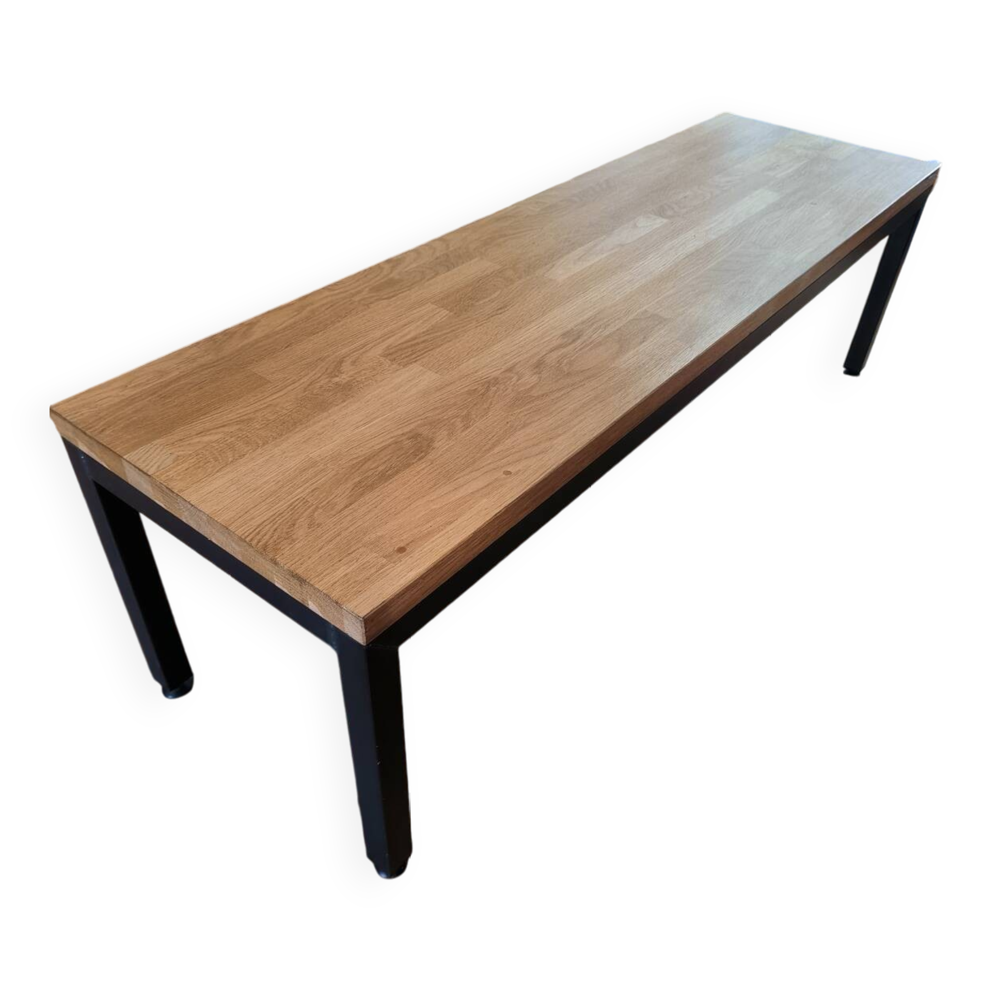 Large oak and steel bench