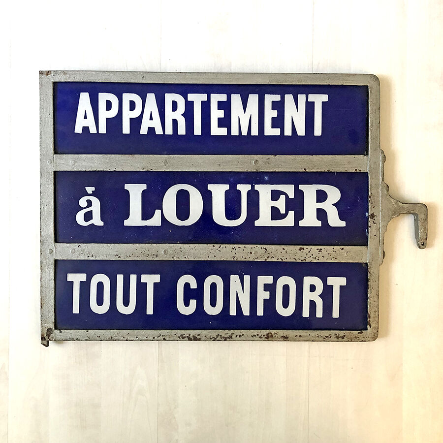 Vintage double-sided enamel plate 50's "Apartment for Rent - All Comfort"