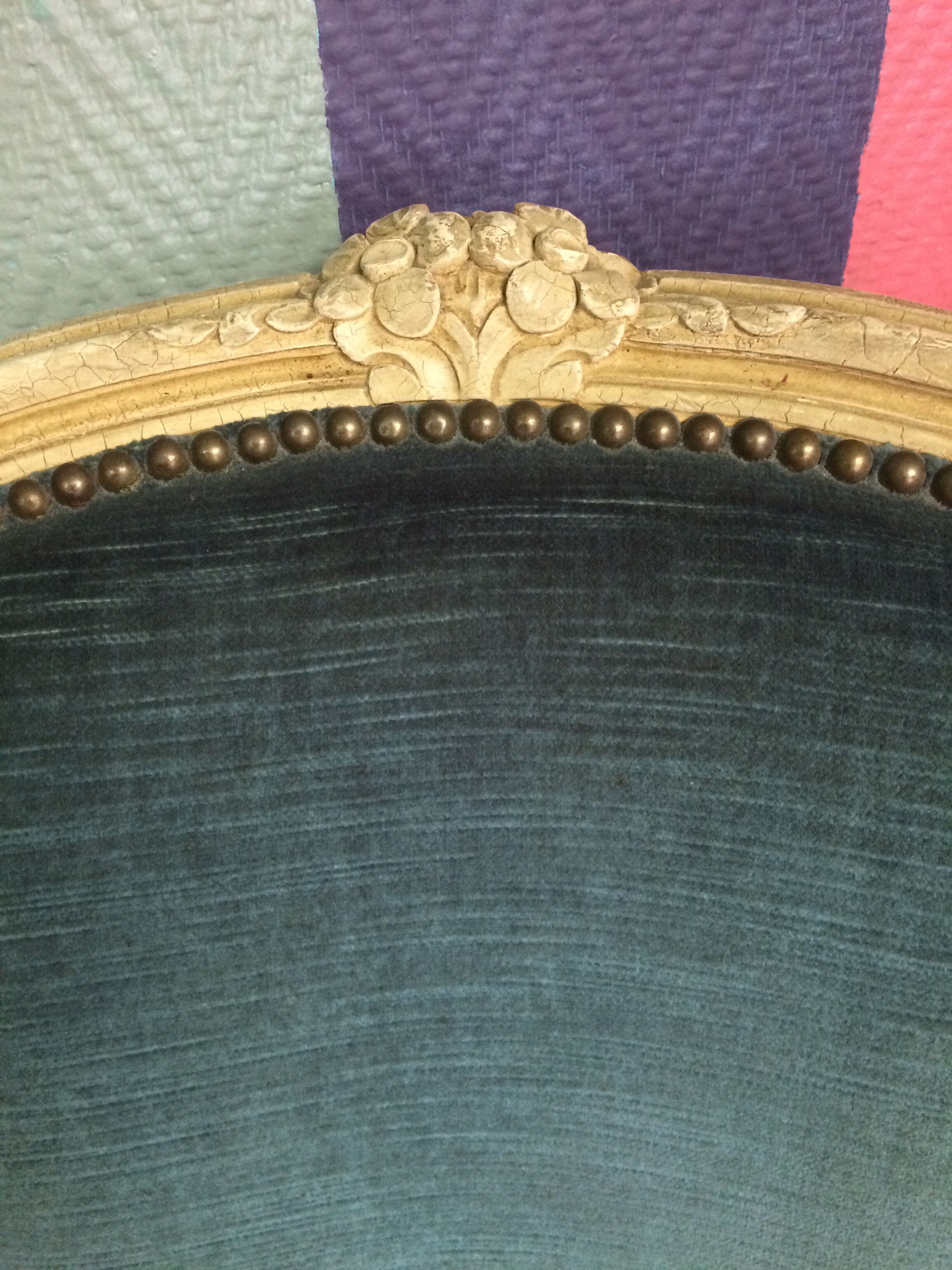 Lot of 2 chairs Louis XV in blue velvet