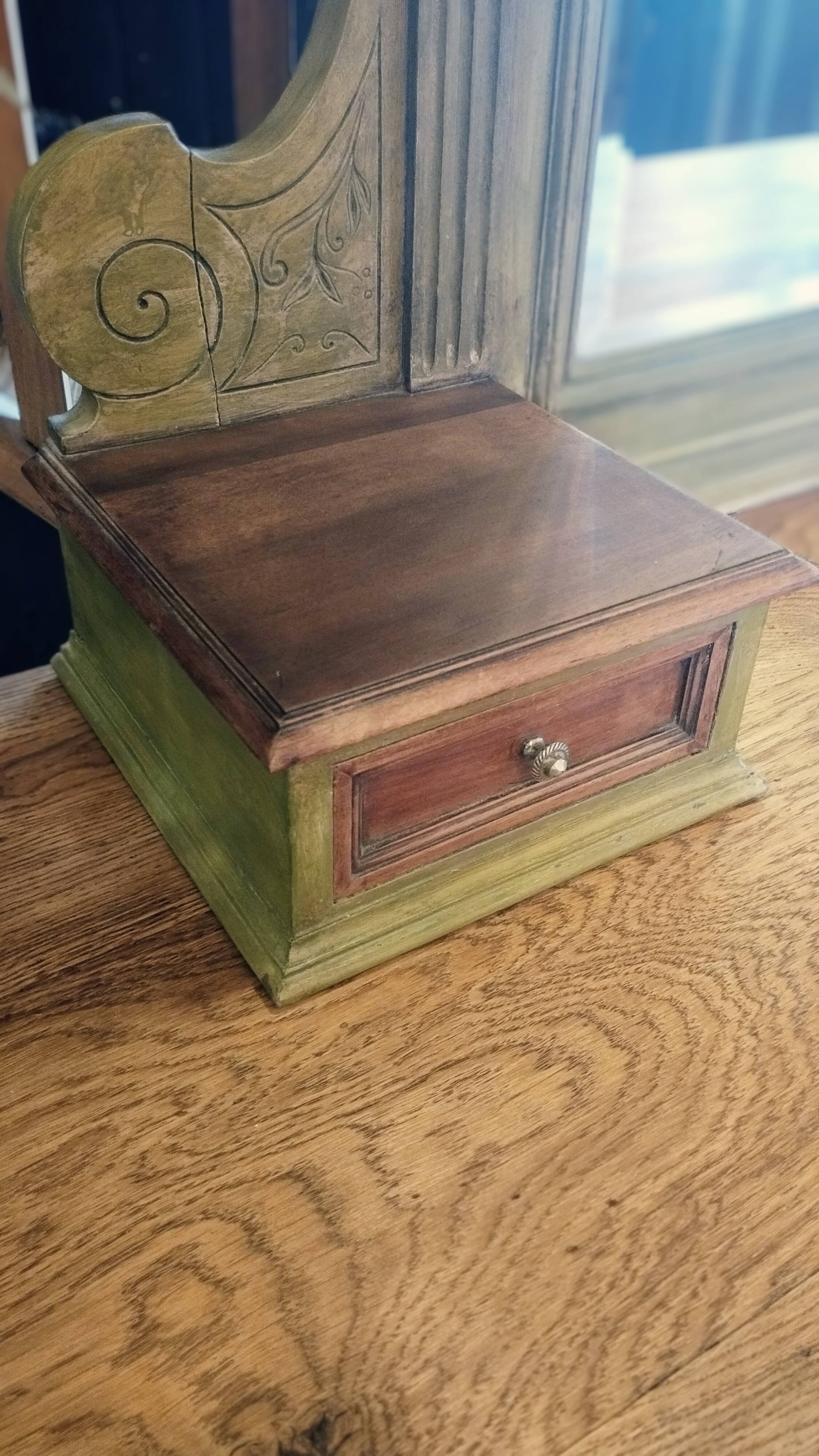 Antique bevelled mirror Farrow and Ball "Green Bancha"