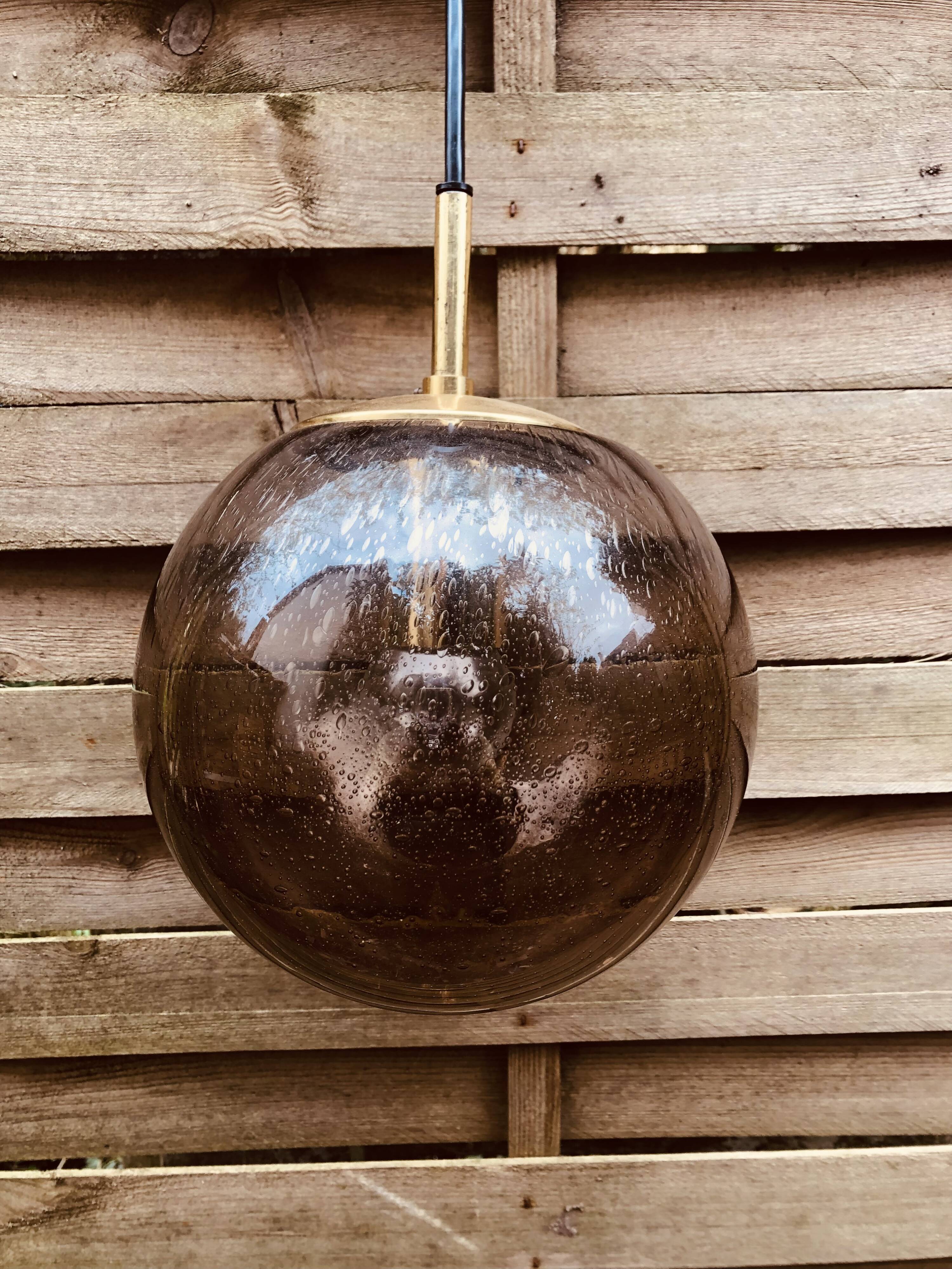 Yellow glass pendant lamp from Biot, 1970s