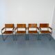 4 vintage tubular chairs with patinated leather designed by Mart Stam