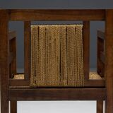 Art Deco Wooden Armchair with Rush Seat, France, 1920s