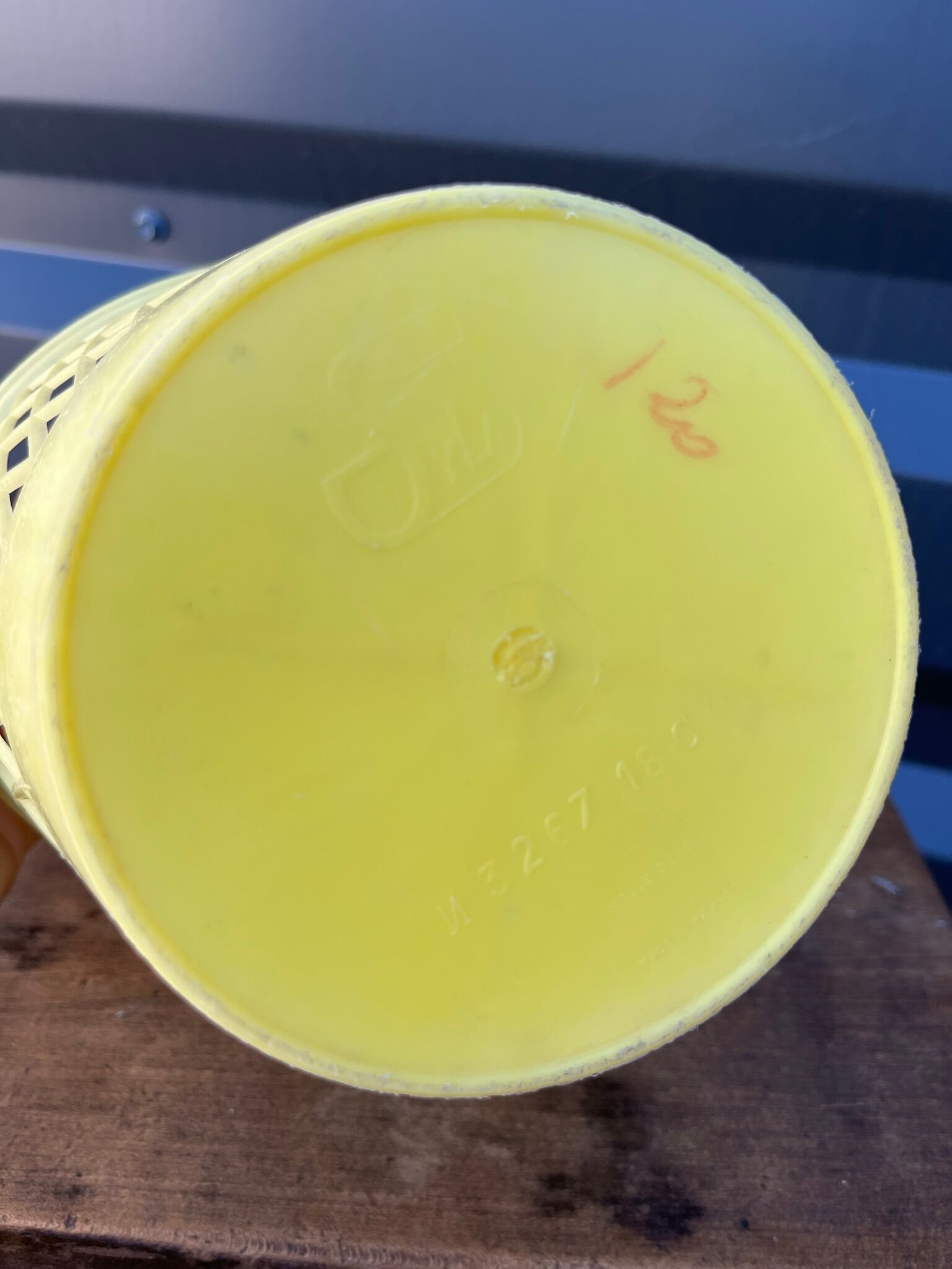 Yellow plastic pot cover 50s-60s