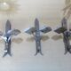 Series of 3 brutalist double wall candle holders in wrought iron beaten 40 years 50