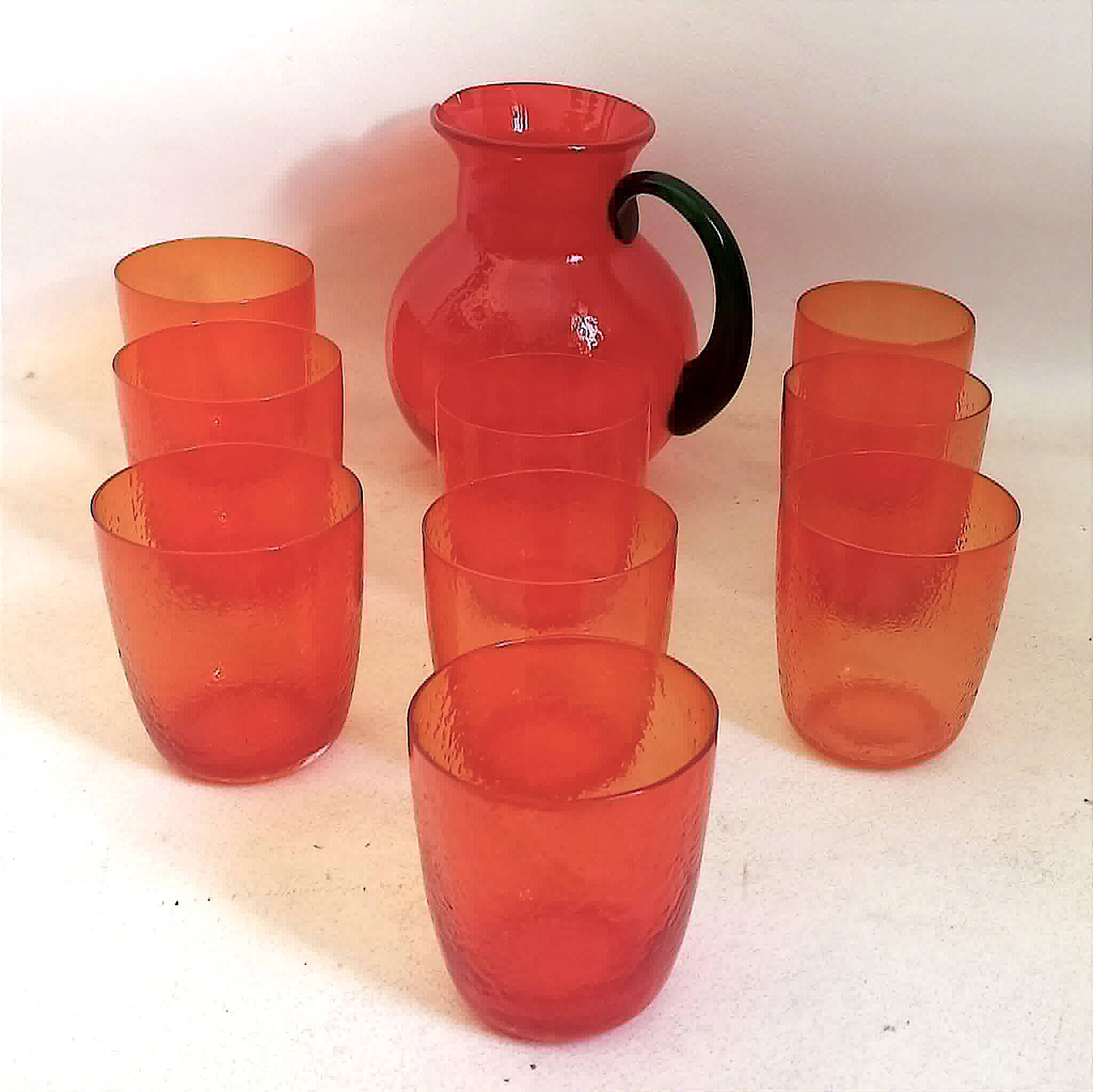 Service à orangeade 9 verres et 1 pichet Années 60