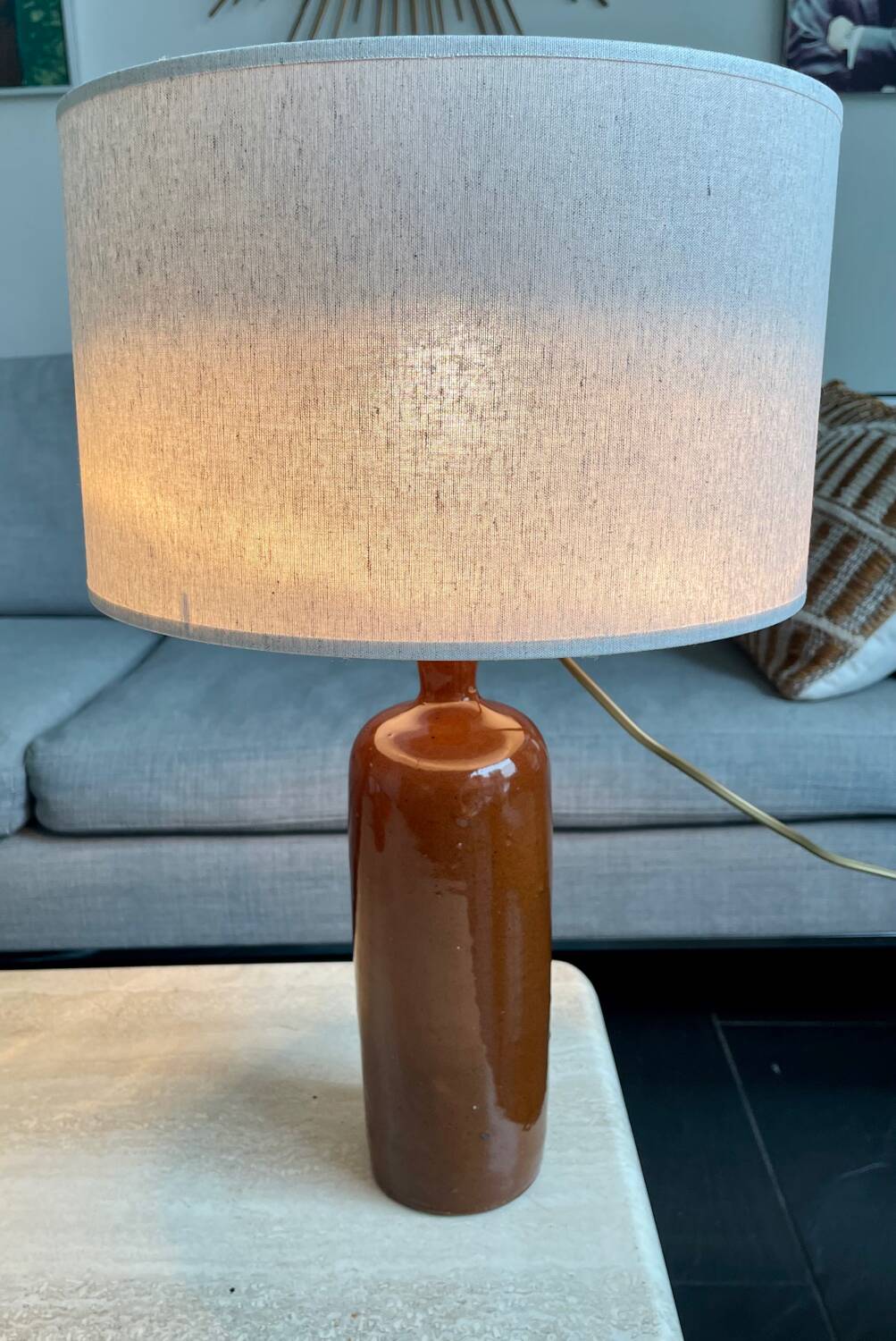 Lampe bouteille grès vintage