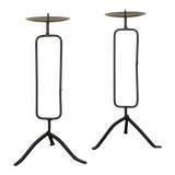 Pair of black iron tripod candlesticks, Brutalist, 1970 - 30 cm