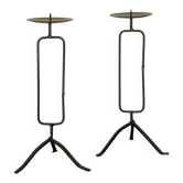 Paire de chandeliers tripodes en fer Noir, Brutaliste, 1970 - 30 cm