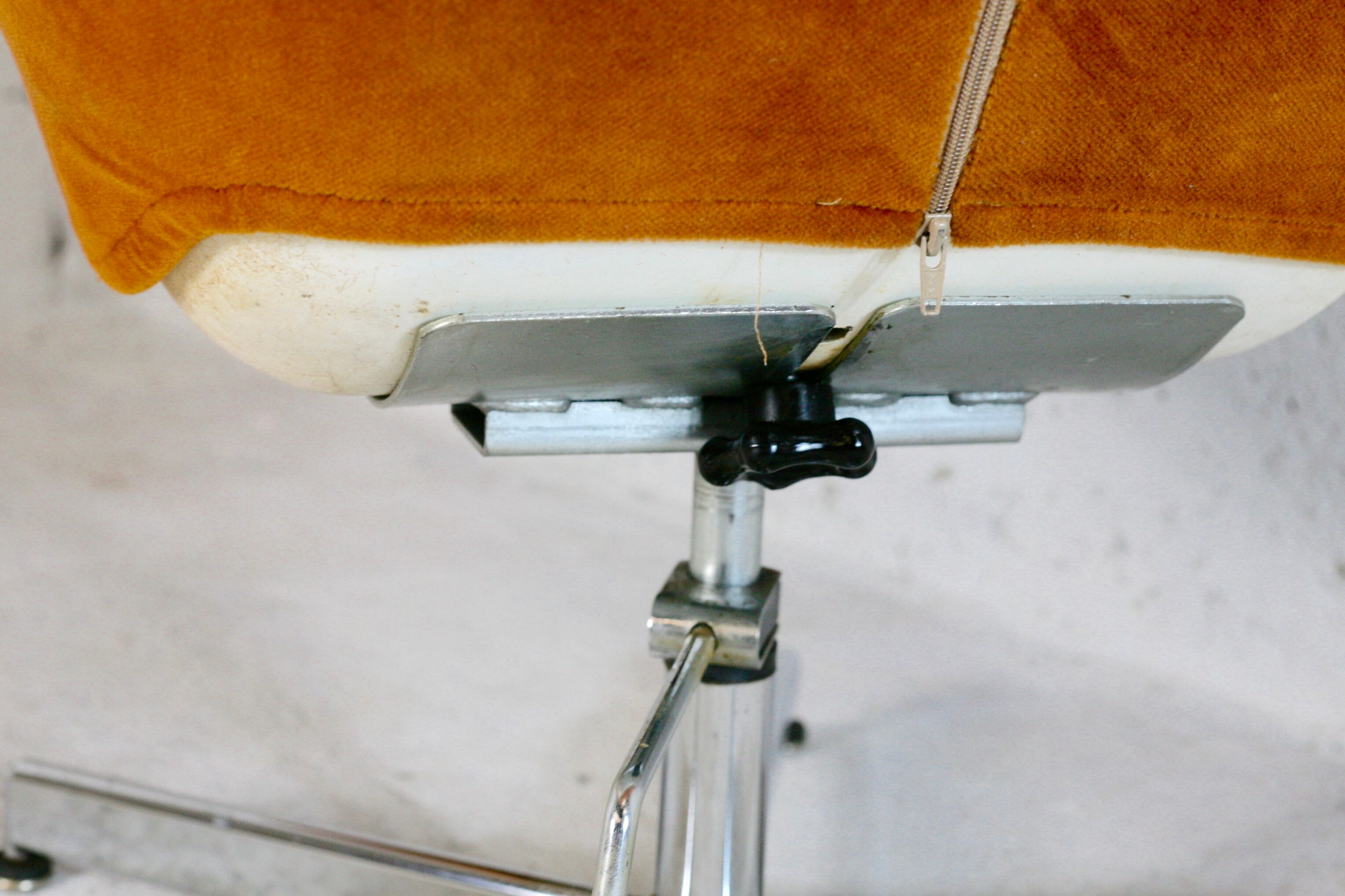 Space age chair, fiberglass, orange velvet, circa 1970s
