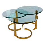 Coffee table, brass and glass, modular, set of 3, italy 1970s
