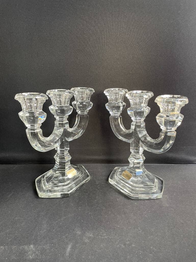 Pair of crystal candlesticks – Bernard Schott – Hellert (Moselle)