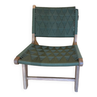 Walnut and rope armchair