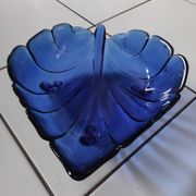 Blue glass fruit bowl