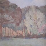 Oil on wood signed undergrowth pattern in pastel tones with ferroné frame, 24x24 cm