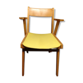 Armchair bridge yellow leatherette and wood