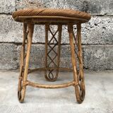 Bamboo stool 50s Decoration natural wood rattan wicker Vintage Plant Door