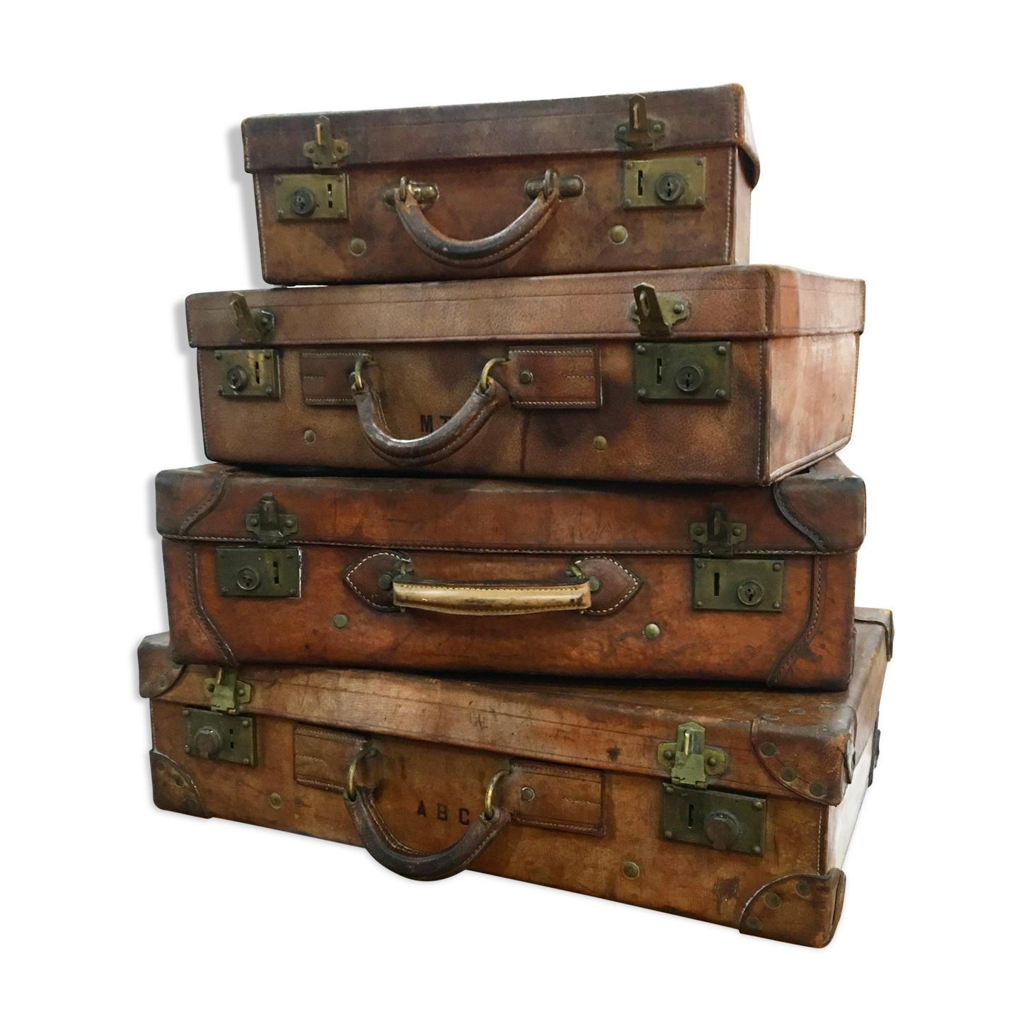 Lot of leather suitcases