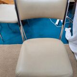 Set of 4 chairs chrome metal and skaï greige 70s.