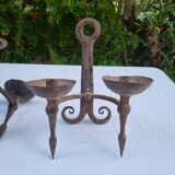 Pair of antique 15th century medieval castle wrought iron candlesticks