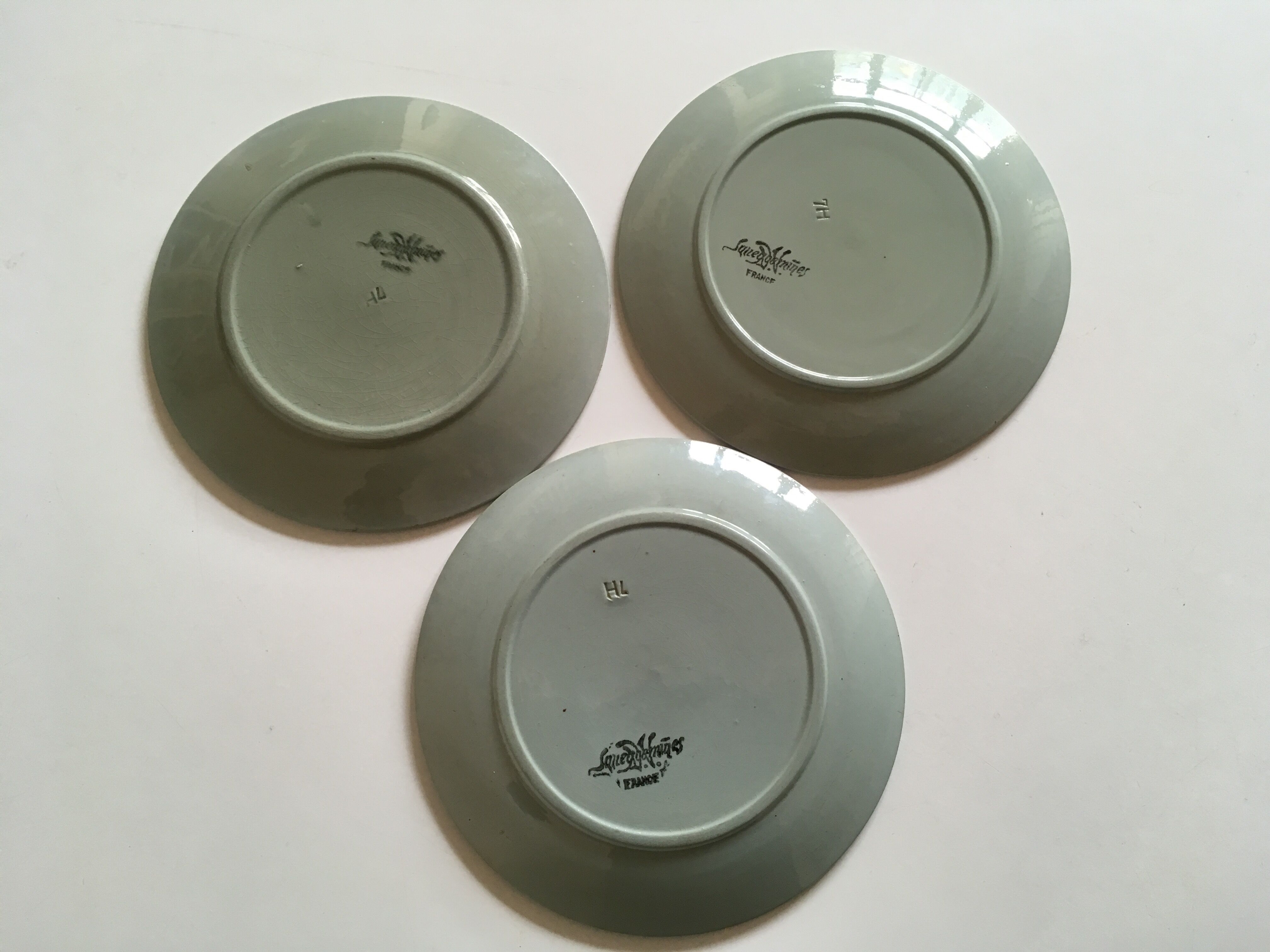 Celadon Sarreguemines earthenware dessert plates