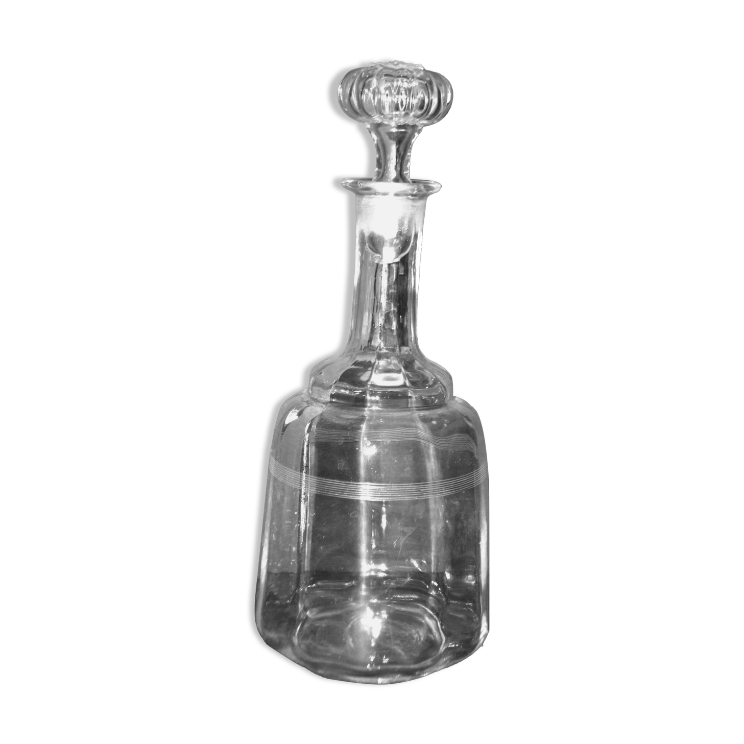 Antique blown glass carafe engraved with fine lines BISTROT 1900