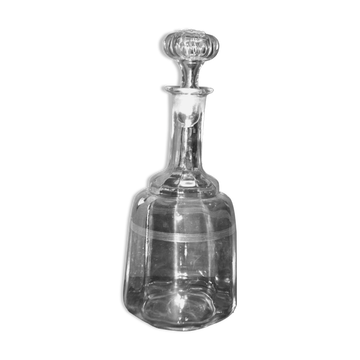 Carafe ancienne en verre soufflé gravé de lignes fines BISTROT 1900