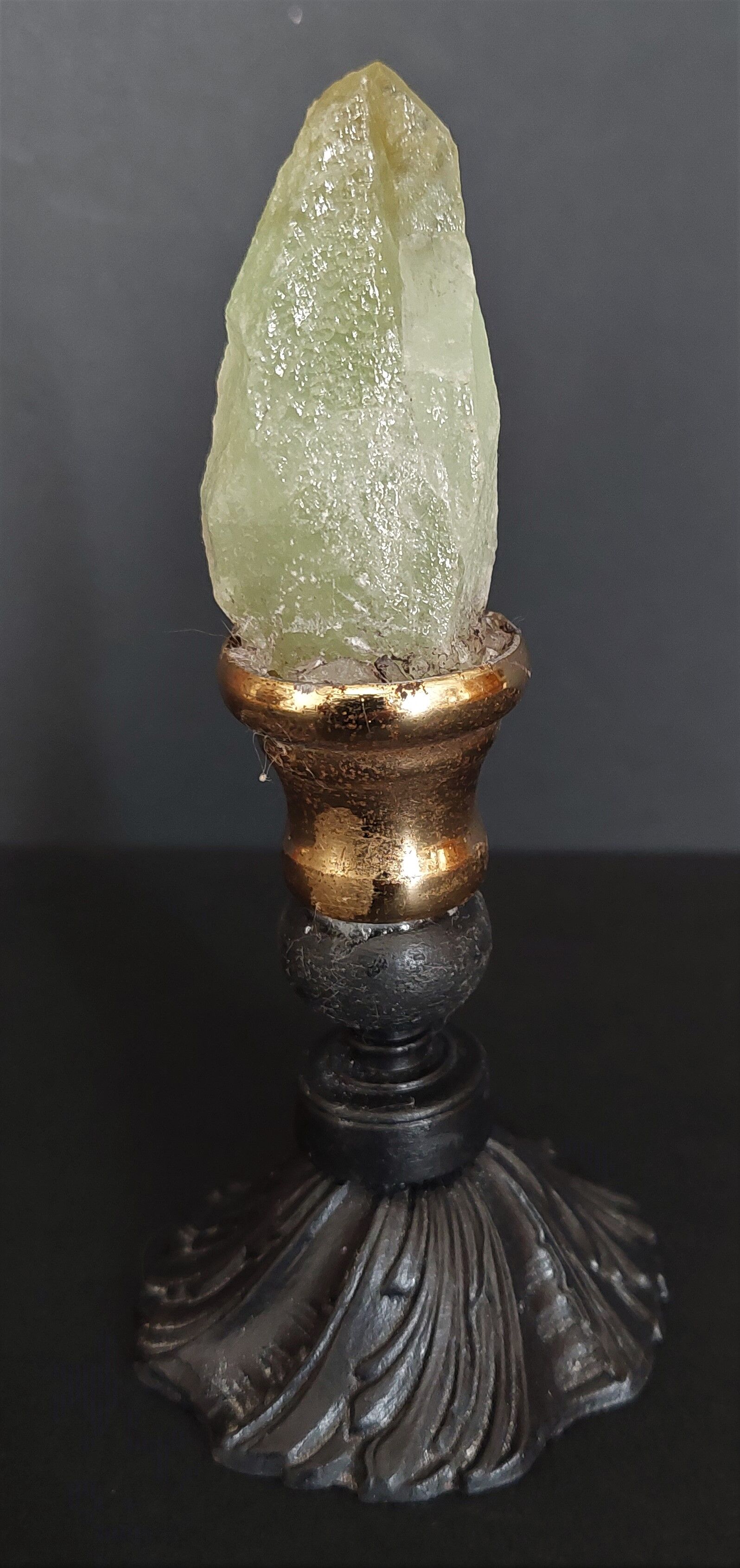 Cabinet of Curiosities green calcite on pedestal