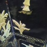 Antique Chinese bedroom screen, inlay of soapstone, jade, ivory, mother-of-pearl